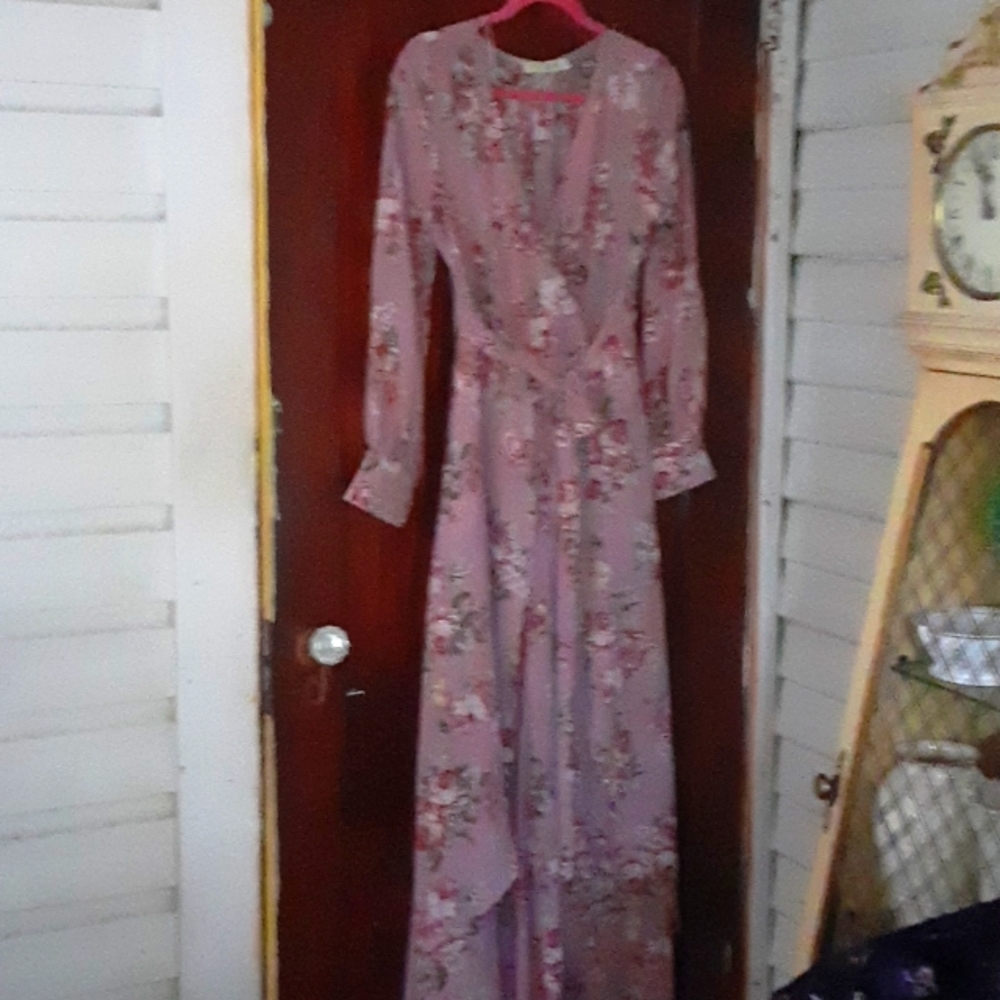 Steps NY sz small pit 16.5 inches romantic maxi dress sheer top bottom slip